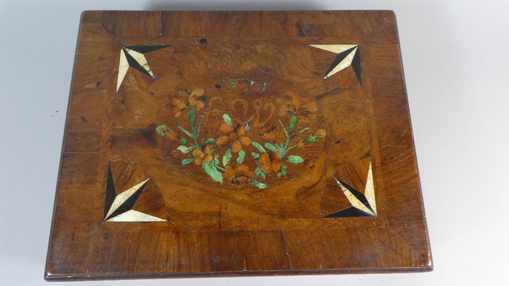 A 19th Century Mixed Wood Marquetry Inlaid Ladies Jewellery Box. - Image 2 of 3