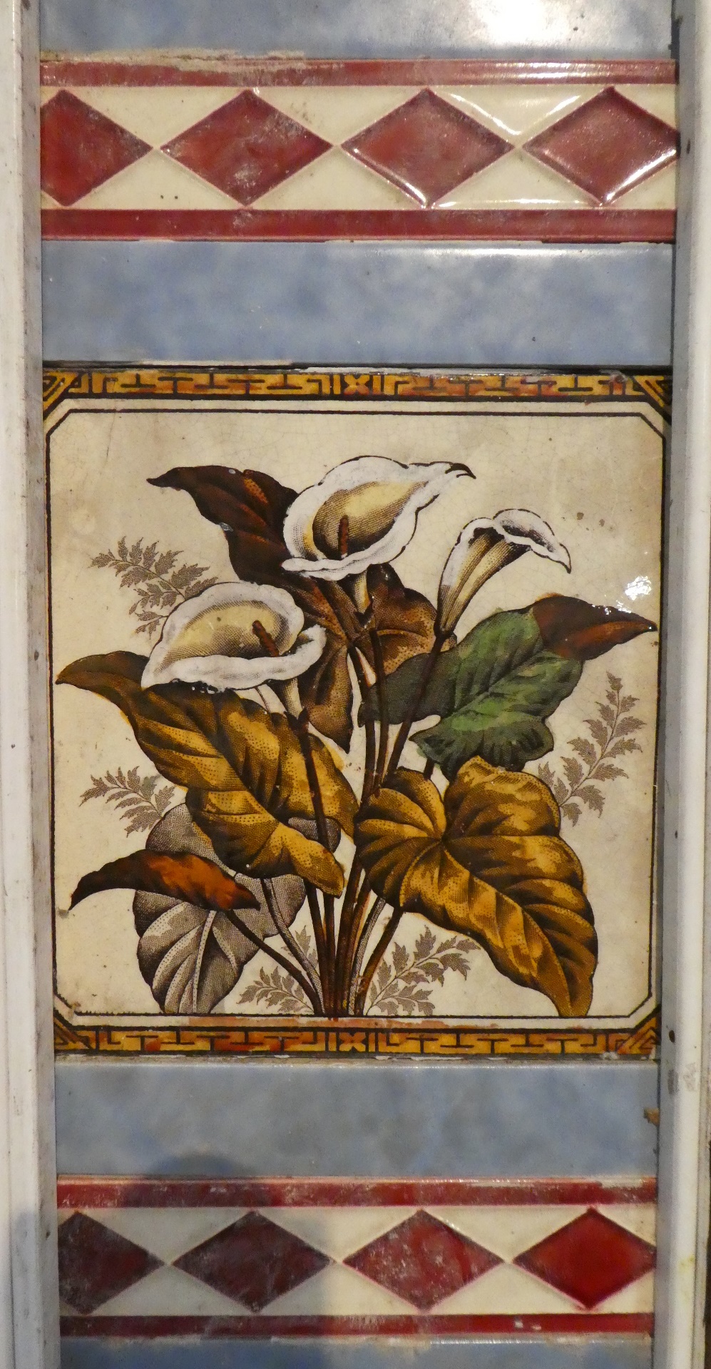 Two Wooden Framed Panels Decorated with Floral Tiles. - Image 2 of 3