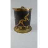 A Mid 20th Century Brass Inlaid Mahogany Tobacco Pot of Cylindrical Form Decorated with Children