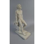 A Mid 20th Century Artists Painted Terracotta Figure of a Male Nude Sitting on a Classical Pillar.