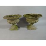 A Pair of Reconstituted Stone Campana Garden Planters.