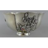 A Very Attractive Silver Japanese Bowl. The Body with Moulded and Enamelled Floral Sprays.