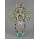 An Oriental Ceramic Study of Goddess Durga on Lotus Throne Decorated in Multicoloured Enamels
