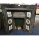 A 19th Century Cast Iron Fireplace Inner Set with Six Tiles and Eight Border Tiles.