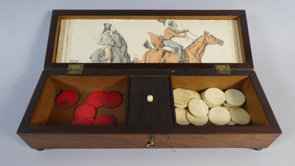 An Early 19th Century Rosewood Games Box.. The Top with an Inlaid Cribbage Board. - Image 2 of 4