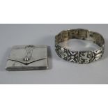 A White Metal and Red Stone Mounted Vesta Case together with a Heavy Sectional White Metal Bangle,