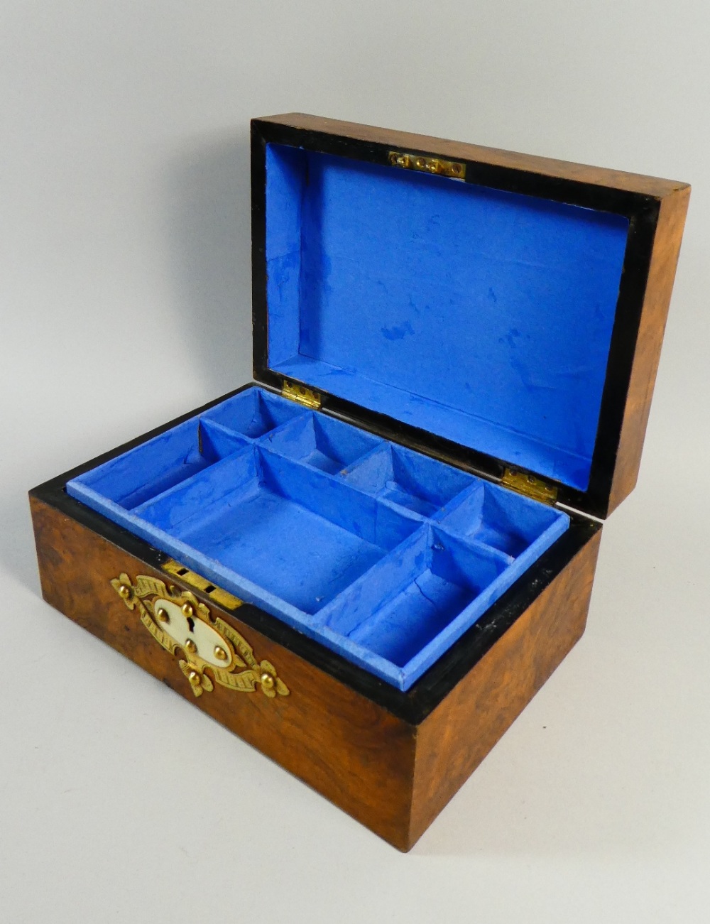 A Victorian Brass Mounted Walnut Workbox with Inner Removable Tray. - Image 3 of 3