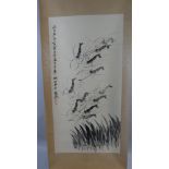A Chinese Scroll, After Qi Bashi, Depicting Nine Crayfish over Reeds,