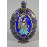 A Persian White Metal and Enamel Ovoid Flask.