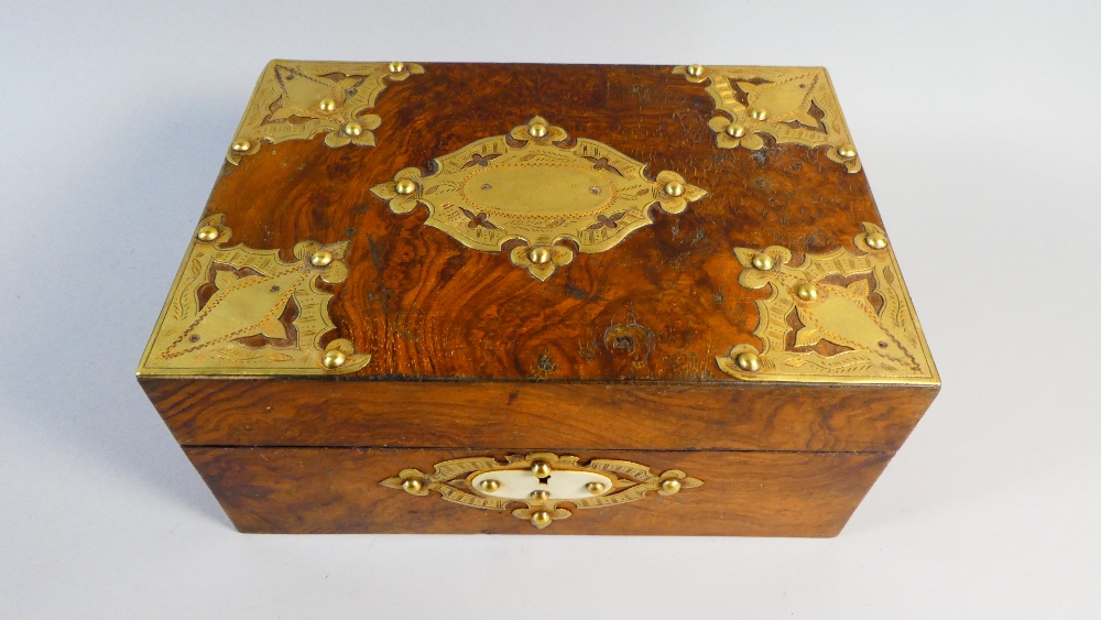 A Victorian Brass Mounted Walnut Workbox with Inner Removable Tray. - Image 2 of 3