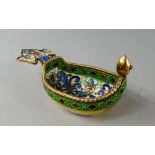 A Russian Silver Gilt and Enamel Kovsch Signed to Handle.