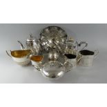 A Collection of Silver Plate to Include Teapots, Sugar Bowls, Cream and Milk Jugs, Tazza Etc.