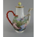 A Capo De Monte Coffee Pot, Decorated in Relief with Bathing Maidens in Pool,
