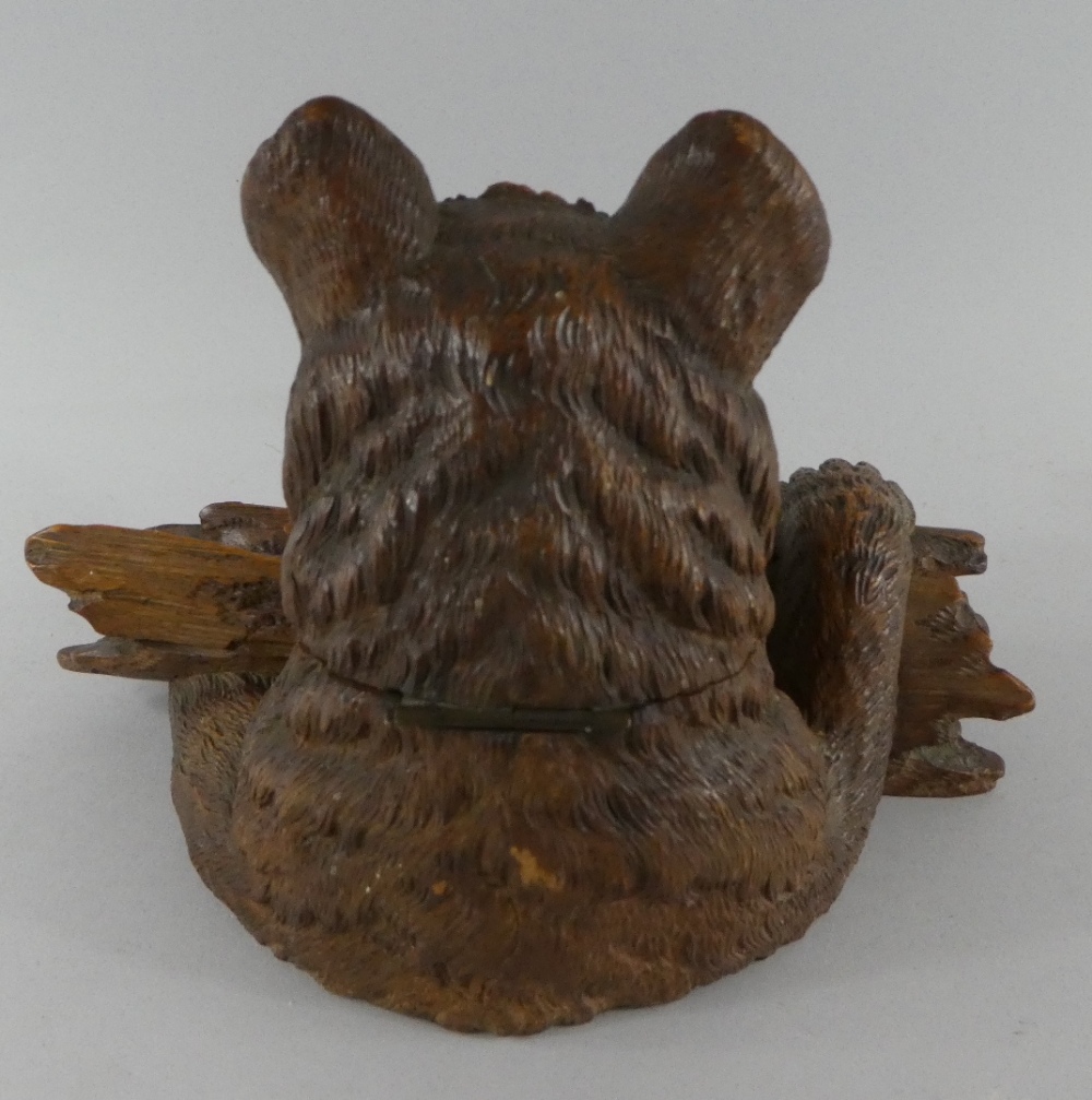 A Charming 19th Century Black Forest Inkwell and Pen Rest Carved as a Bear Holding Log. - Image 3 of 4