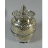 A Silver Plated Edwardian Potpourri. With Embossed and Hand Etched Decoration to Globular Body.