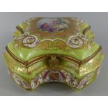 An 18th Century French Ormolu Mounted Porcelain Box by Sevres (AF) Green Ground Decorated with Gilt