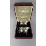 Two Silver Sauce Boats in Original Red Leather Case, with Retailers Label for Davis Duff and Son,