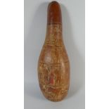 A Large Ethnic Carved Seed Pod, With Decoration Depicting Farmers, Cattle and Birds,