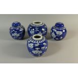 Four Various Oriental Ginger Jars. All decorated in the Prunus Pattern and Two with Missing Lids.