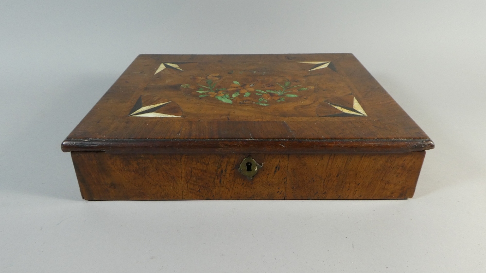 A 19th Century Mixed Wood Marquetry Inlaid Ladies Jewellery Box.