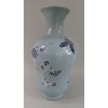 An Oriental Blue Glazed Decorated Vase (Neck Restored) Decorated in Relief with Butterflies and