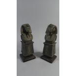 A Pair of Early 20th Century Spelter Egyptian Figures on Ebonised Wooden Bases 19cm High