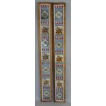 Two Wooden Framed Panels Decorated with Floral Tiles.