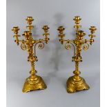 A Pair of Gilt Metal Four Branch Candellabra in the Aesthetic Style.