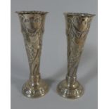 A Pair of Embossed Silver Bud Vases, Bases Filled. Birmingham 1887.