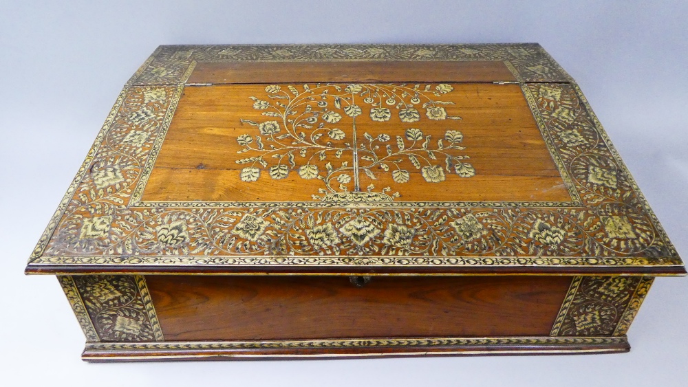 A 19th Century Anglo-Indian Rosewood Writing Slope. Exterior with Fine Ivory Inlay.