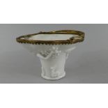 An Early Blanc De Chine Gilt Metal Mounted Chinese Libation Cup decorated in Relief with Deer,