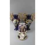 A Collection of Cobalt Blue and Gilt Decorated Ceramics to Include Pair of Vases,