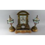 A French Ormolu and Porcelain Clock Garniture, Possible Sevres,