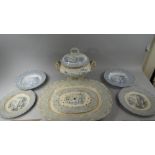 A Part 19th Century Dinner Service, 'Ravenna' Pattern, Comprising Meat Plate, 25 Dinner Plates,