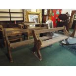 A Pair of Victorian Scumble Glazed Church Pews with Shaped and Pierced End Pieces.