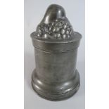 A 19th Century Pewter Kitchen Jelly Mould, One Quart, The Lid Decorated with Fruit,