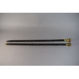 A Pair of Brass Topped Military Sword Swagger Sticks (Blades Removed) Two Regiments,