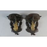 A Pair of Carved and Gilded Black Forest Wall Sconces Decorated with Stags Head, 19cm High,