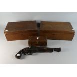 Three Various Oak Boxes In Need of Attention and a Reproduction Percussion Cap Pistol