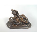 A Bronze Effect Study of Snake Attacking Lion After Houlet,