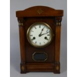 An Edwardian Art Deco Walnut Mantle Clock of Architectural with Half Reeded Pilasters,