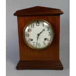 An Edwardian Mahogany String Inlaid Mantel Clock of Architectural Form,