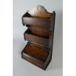 A 19th Century Three Tier Oak Spice Rack with Lift Top to Bottom Section and Two Bottle Shelves,