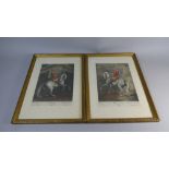 A Pair of French Coloured Equestrian Prints in Gilt Frames,