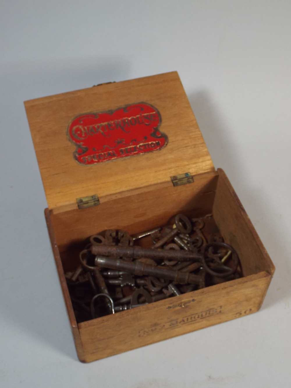 A Vintage Cigar Box Containing Collection of Old Keys