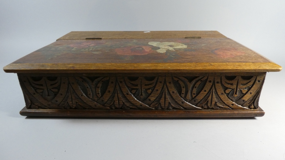 A Painted and Carved Oak Bible Box Decorated with Roses, - Bild 2 aus 3