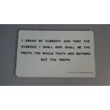A Printed Oath Card for Use in Court Room, "I Swear by Almighty God....