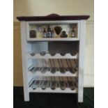 A Painted Wooden 15 Bottle Wine Rack with Miniature Diorama and Galleried Top,