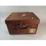 A Vintage Leather Travelling Case with Railway Label,