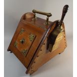 A Later Victorian Brass Mounted Mahogany Coal Scuttle with Side Shovel and Original Metal Liner,